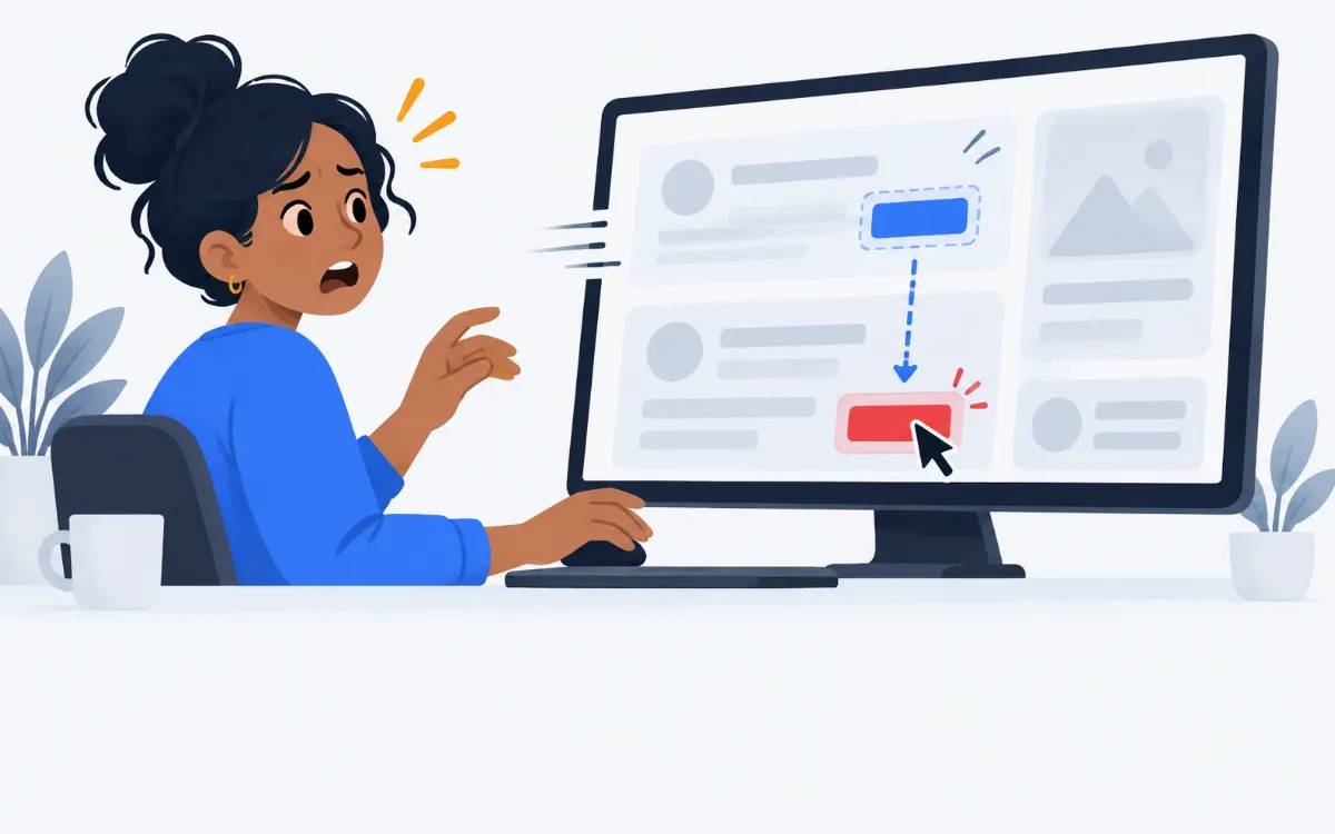 Illustration: page content jumps as a visitor clicks, so the click lands on the wrong button
